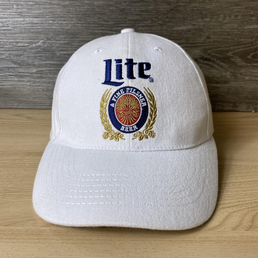 Miller Lite Hat Cap Snap Back White Embroidered Beer Promo Advertising Mens